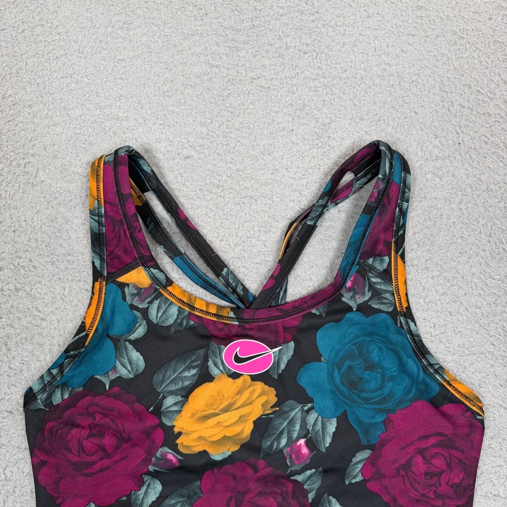 Nike Womens Dri-FIT Floral Rose Print Strappy Cross Back Sports Bra Large Black - Picture 5 of 14